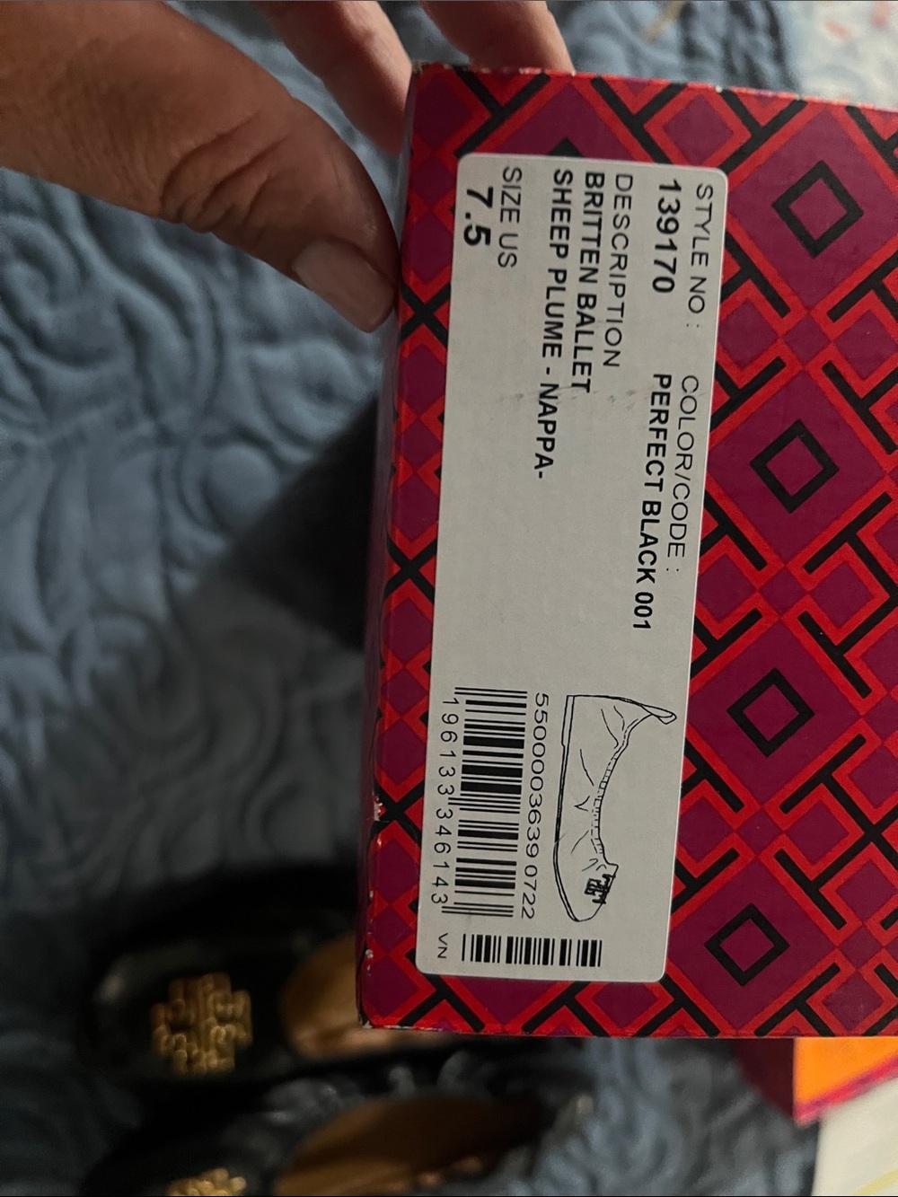 Tory Burch Black Leather Ballet Flats with Gold Logo - Picture 7 of 8